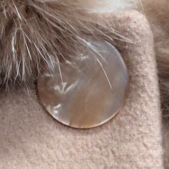 Cecil G Wool & Cashmere coat, mother of pearl buttons & fox fur, vintage Sz 14 - Picture 10 of 17